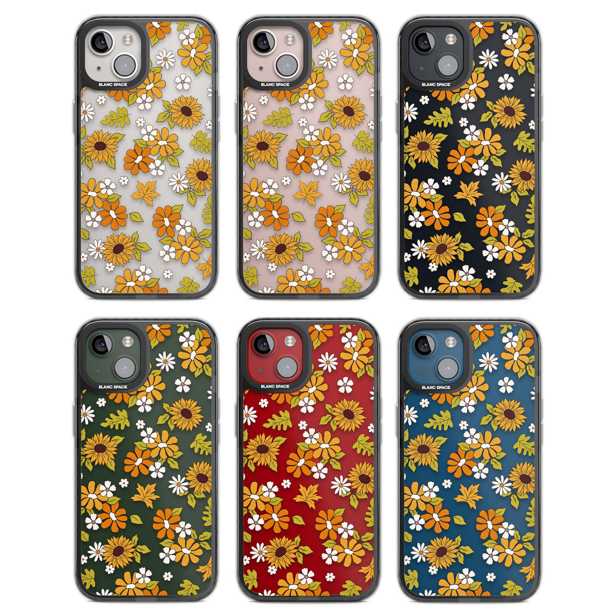 Boho Sunflowers Black Impact Phone Case for iPhone 13, iPhone 14, iPhone 15