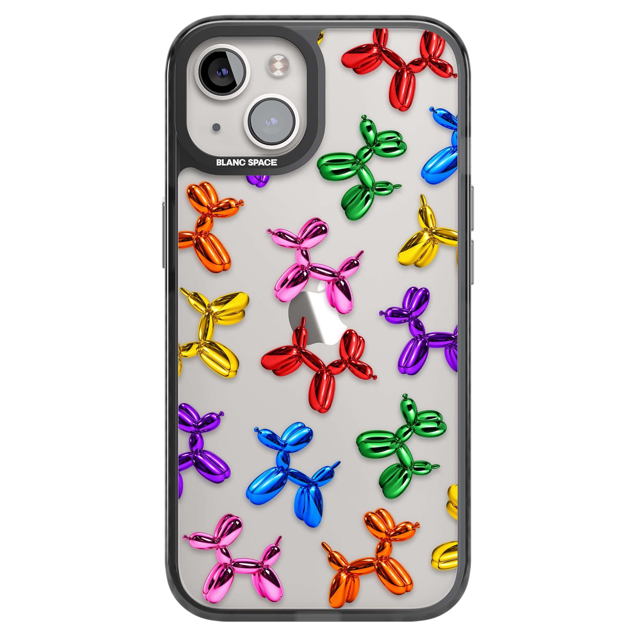 Balloon Dogs pop art iPhone case featuring rainbow chrome balloon dogs in Jeff Koons style | Black Impact case for iPhone 13, iPhone 14, iPhone 15