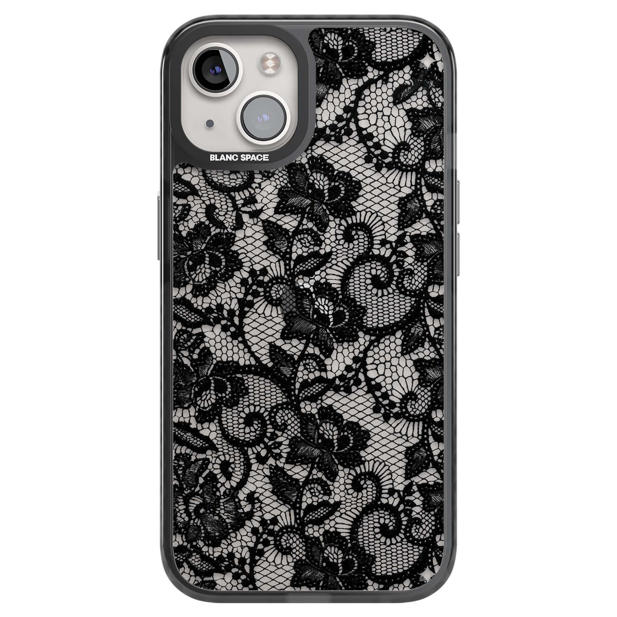 Black Lace gothic iPhone case featuring intricate black floral lace pattern with vintage whimsigoth detail | Black Impact case for iPhone 13, iPhone 14, iPhone 15