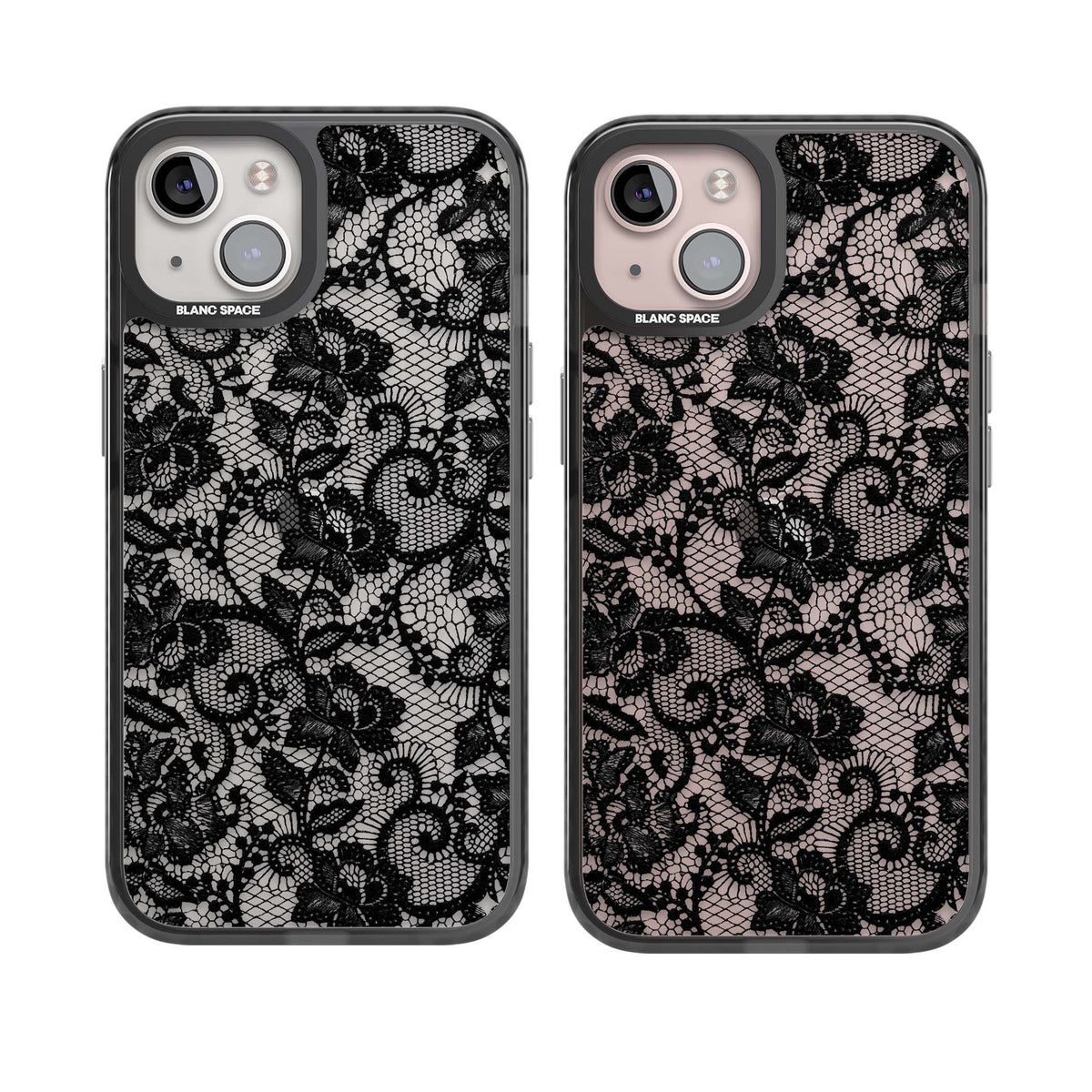 Black Lace gothic iPhone case featuring intricate black floral lace pattern with vintage whimsigoth detail | Black Impact case for iPhone 13, iPhone 14, iPhone 15