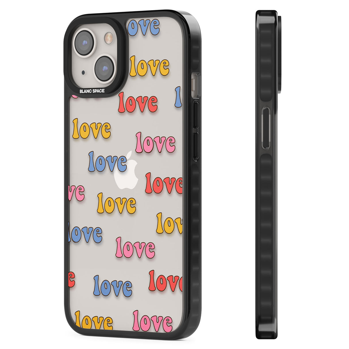 Love Pattern Black Impact Phone Case for iPhone 13, iPhone 14, iPhone 15