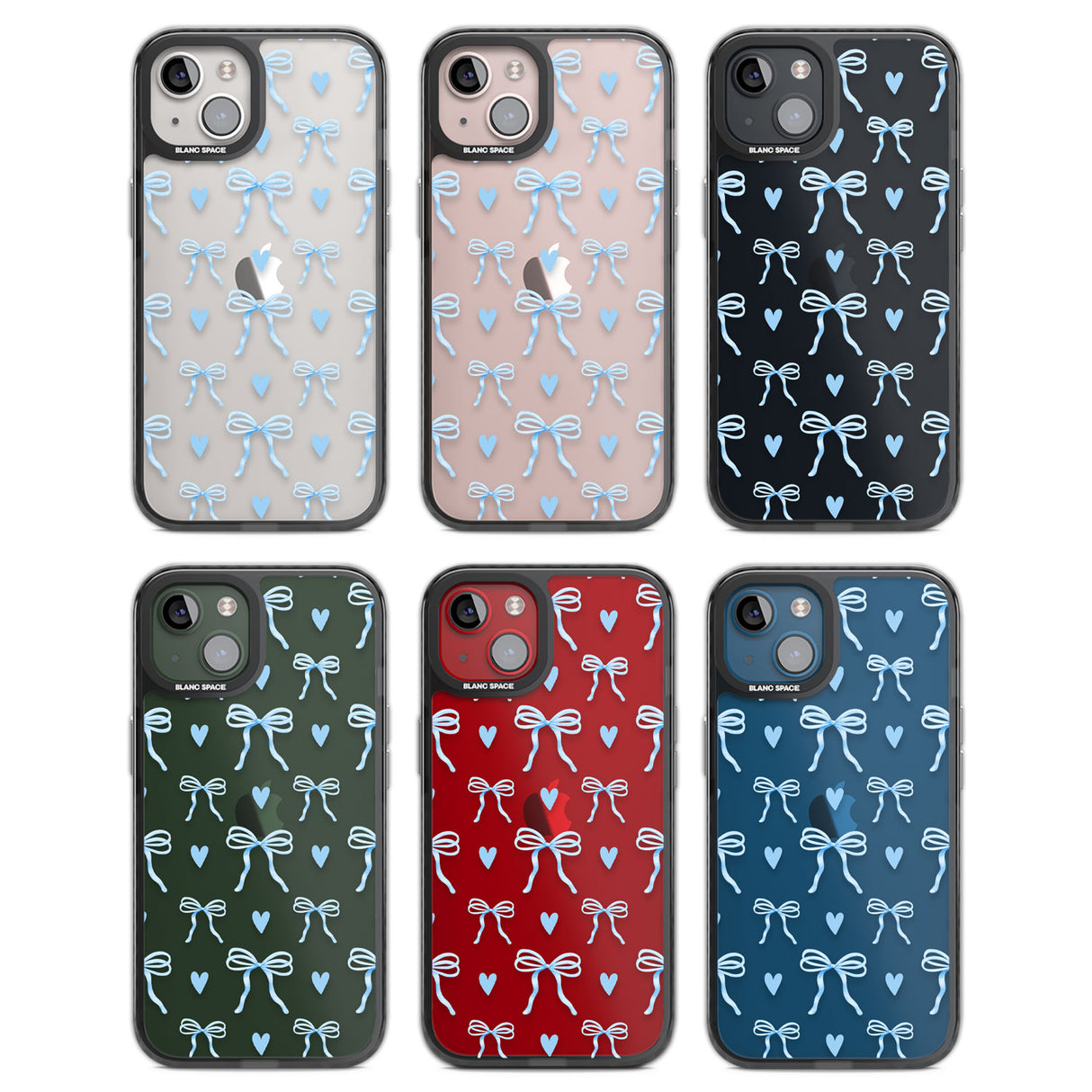 Blue Bows & Hearts Black Impact Phone Case for iPhone 13, iPhone 14, iPhone 15