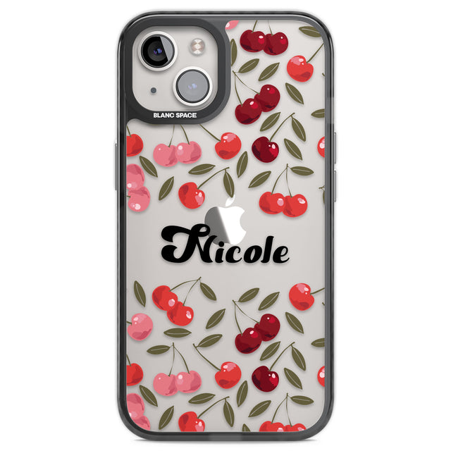 Personalised Cherry Pattern Black Impact Phone Case for iPhone 13, iPhone 14, iPhone 15