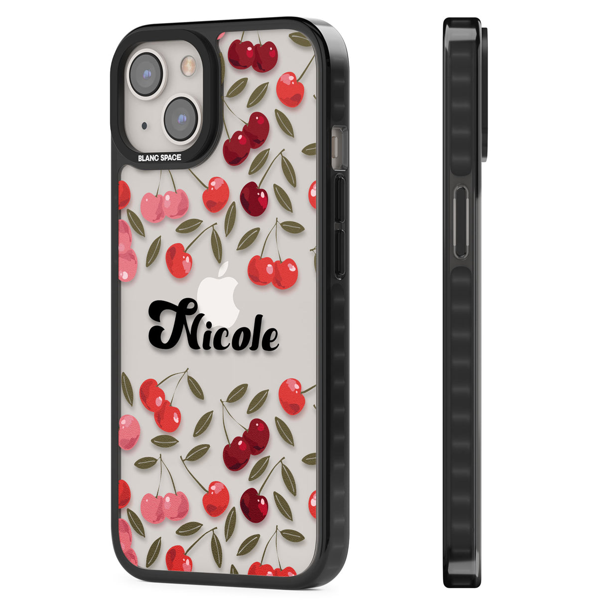 Personalised Cherry Pattern Black Impact Phone Case for iPhone 13, iPhone 14, iPhone 15