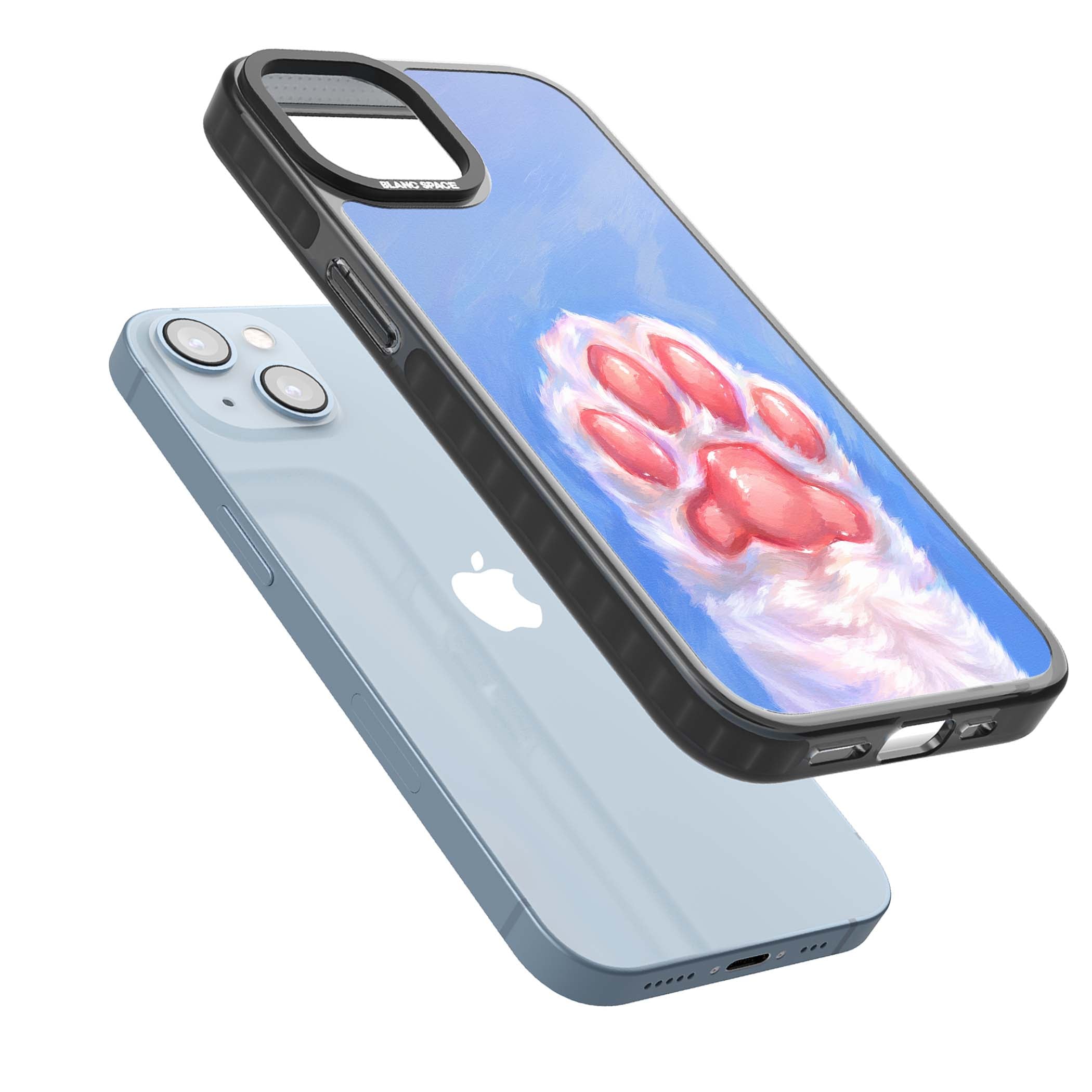 Soft White Paw cute iPhone case | Black Impact case for iPhone 13, iPhone 14, iPhone 15