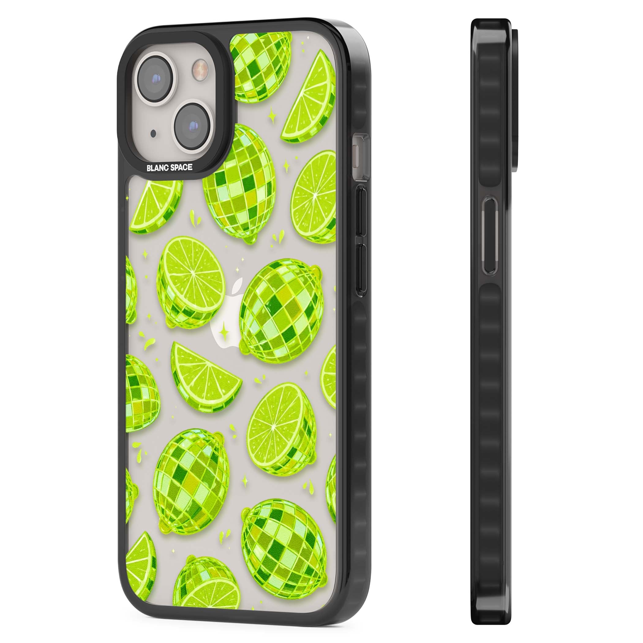 Disco Limes fruit aesthetic iPhone case featuring green disco balls, lime slices and citrus sparkles | Black Impact case for iPhone 13, iPhone 14, iPhone 15