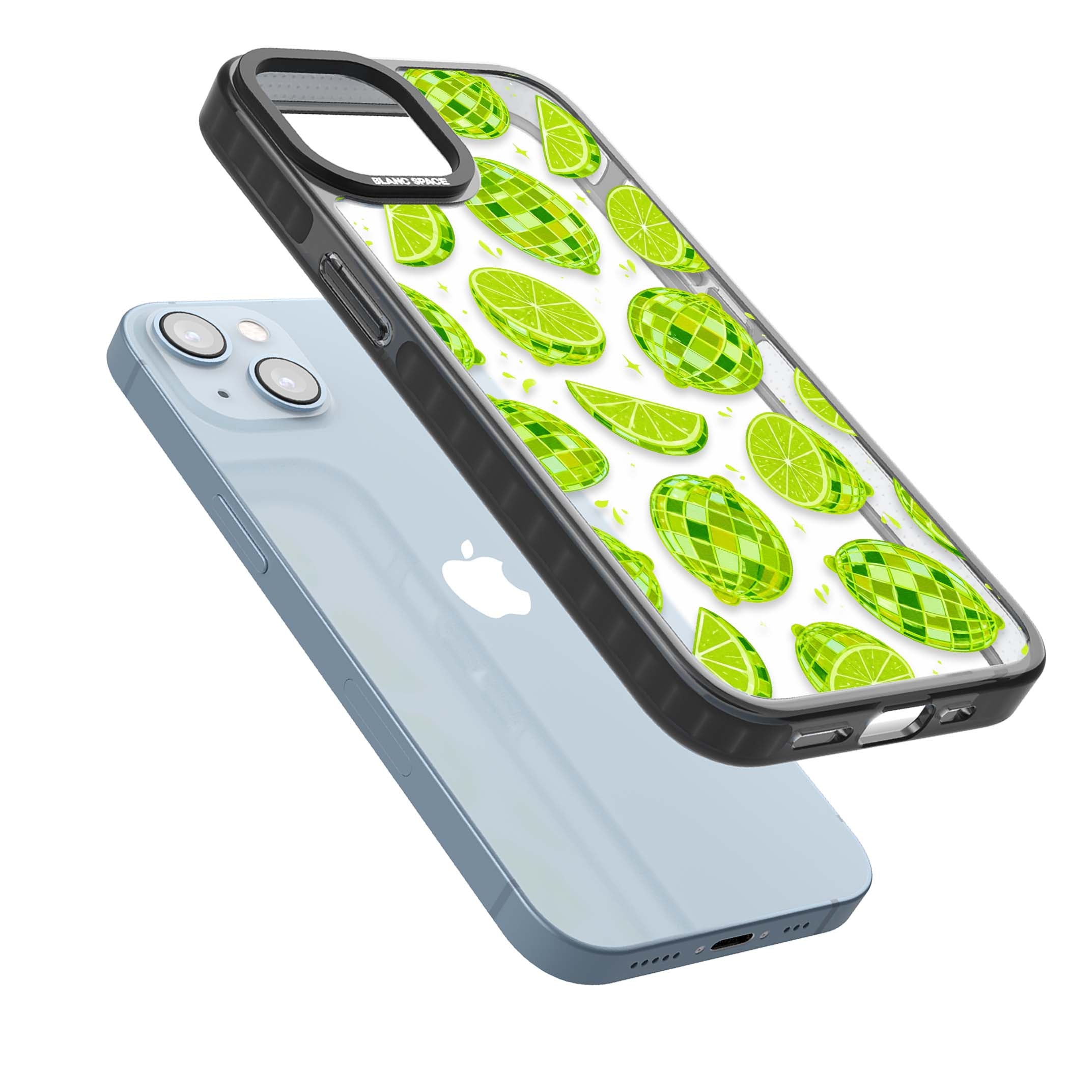 Disco Limes fruit aesthetic iPhone case featuring green disco balls, lime slices and citrus sparkles | Black Impact case for iPhone 13, iPhone 14, iPhone 15