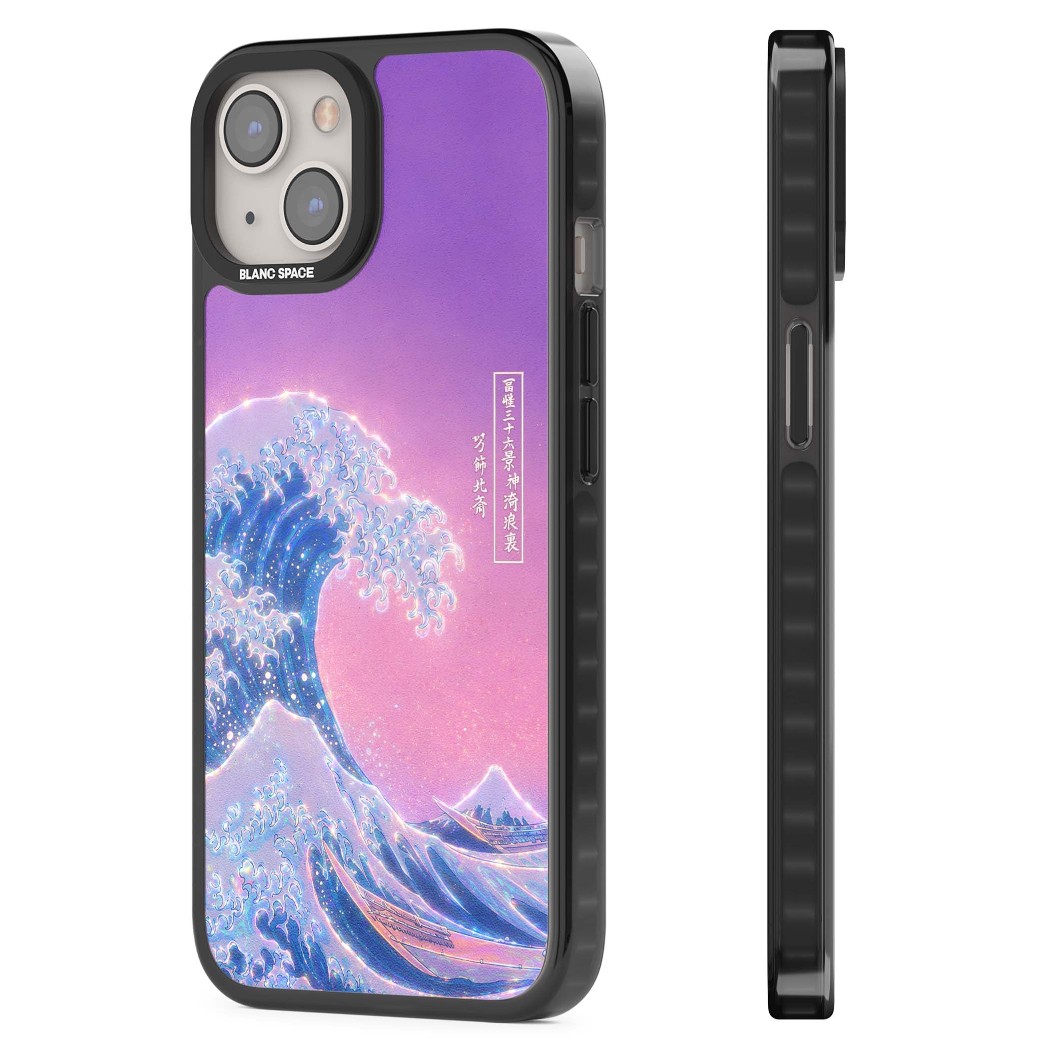 The Great Opal Wave Japanese iPhone case featuring Hokusai's great wave in iridescent pastels with lilac sky and Mou | Black Impact case for iPhone 13, iPhone 14, iPhone 15
