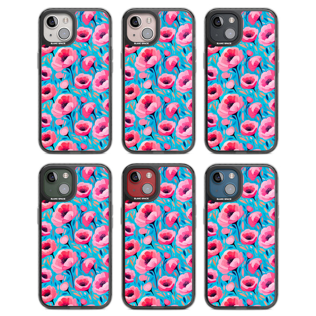 Tropical Pink Poppies Black Impact Phone Case for iPhone 13, iPhone 14, iPhone 15