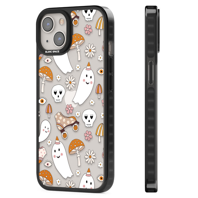 Cute Ghost and Skulls Pattern Black Impact Phone Case for iPhone 13, iPhone 14, iPhone 15