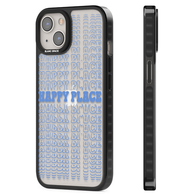 Happy Place (Blue) Black Impact Phone Case for iPhone 13, iPhone 14, iPhone 15