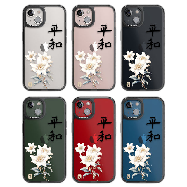 Peace and Flowers Black Impact Phone Case for iPhone 13, iPhone 14, iPhone 15