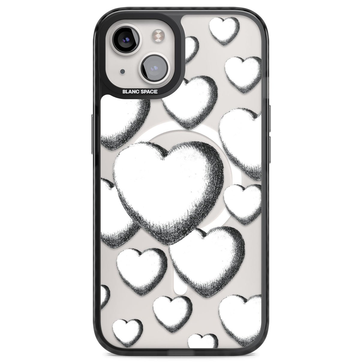 Hand-Drawn Hearts Magsafe Black Impact Phone Case for iPhone 13, iPhone 14, iPhone 15