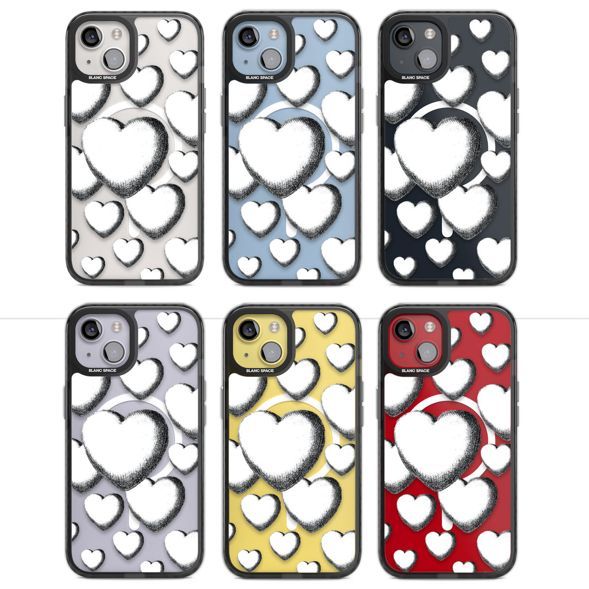 Hand-Drawn Hearts Magsafe Black Impact Phone Case for iPhone 13, iPhone 14, iPhone 15