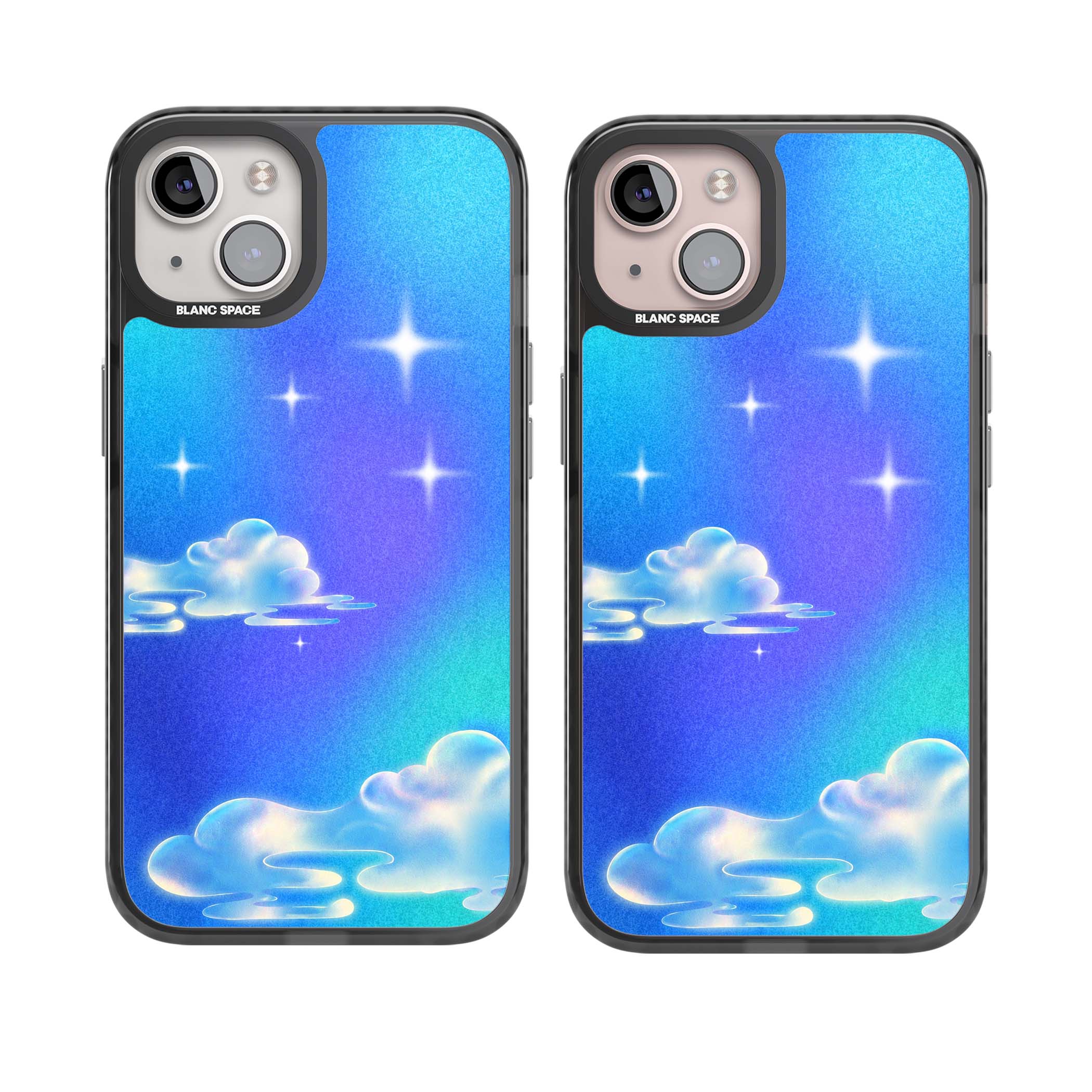 Aurora celestial iPhone case featuring dreamy iridescent clouds, sparkling stars and pastel blue purple sky | Black Impact Magsafe case for iPhone 13, iPhone 14, iPhone 15