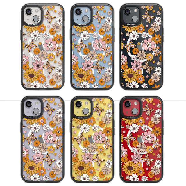 Butterfly & Bloom Autumn Floral Magsafe Black Impact Phone Case for iPhone 13, iPhone 14, iPhone 15