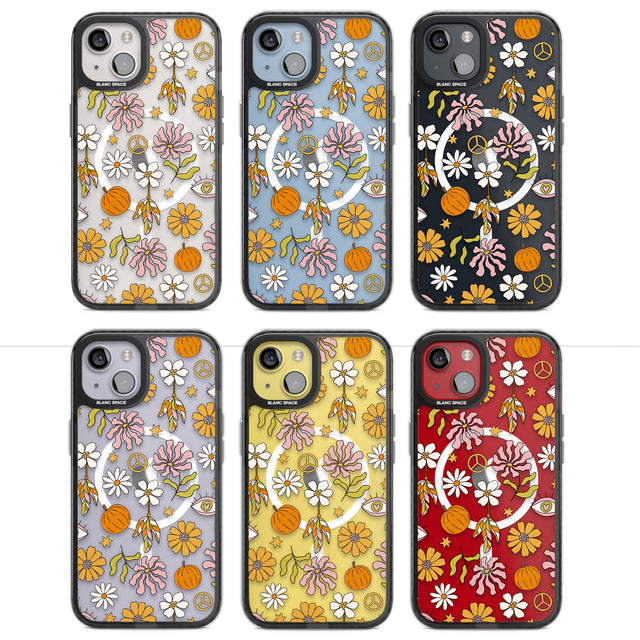 Retro Boho Fall Floral Magsafe Black Impact Phone Case for iPhone 13, iPhone 14, iPhone 15