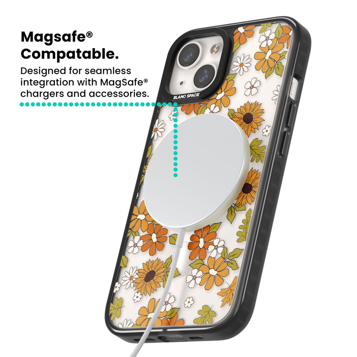 Boho Sunflowers Magsafe Black Impact Phone Case for iPhone 13, iPhone 14, iPhone 15