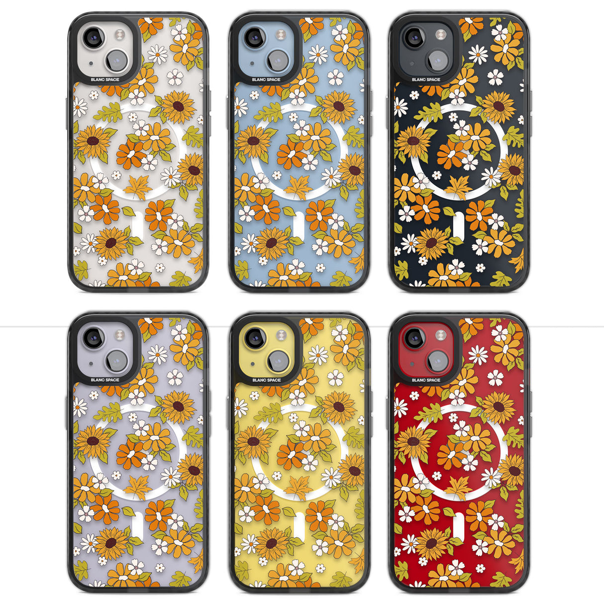 Boho Sunflowers Magsafe Black Impact Phone Case for iPhone 13, iPhone 14, iPhone 15