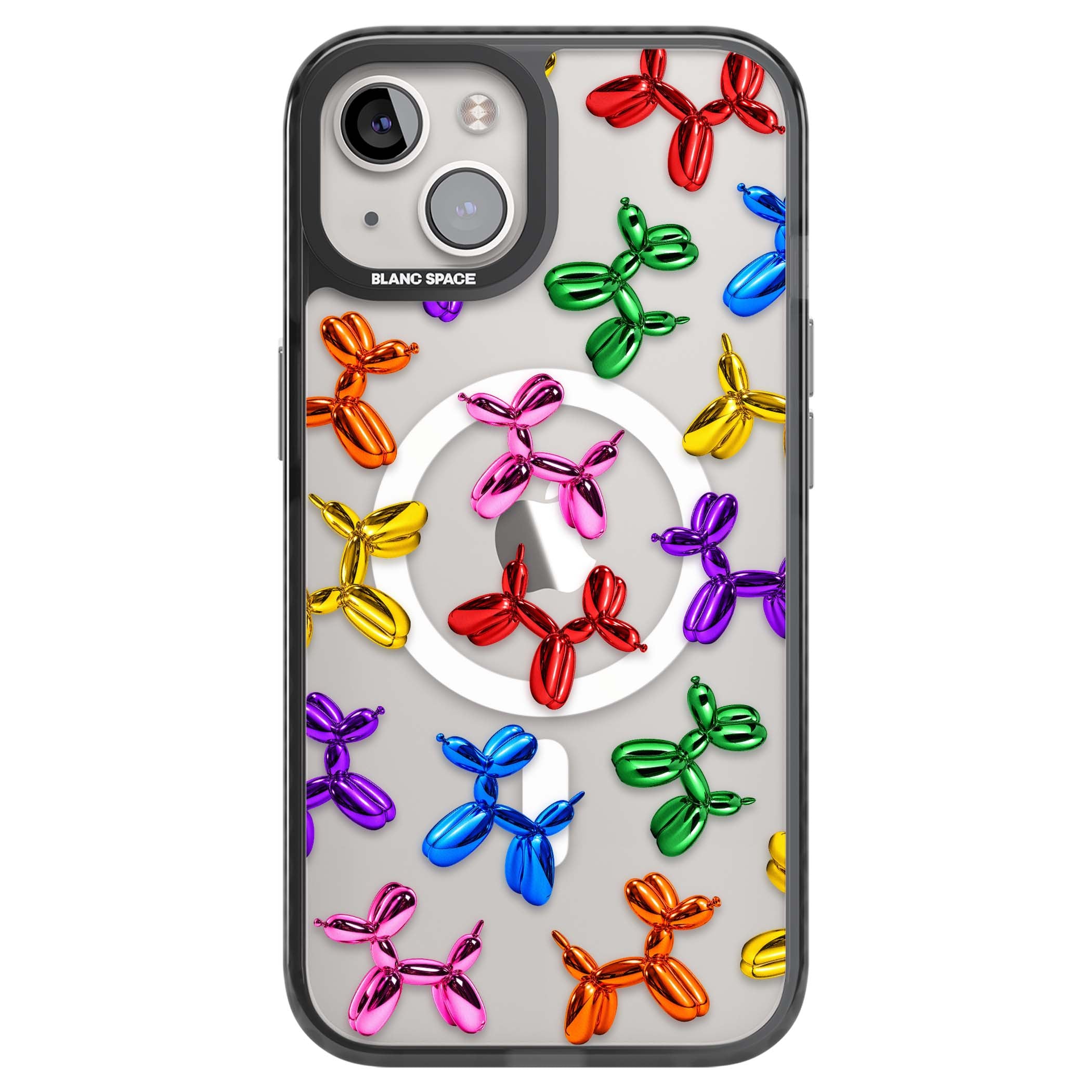 Balloon Dogs pop art iPhone case featuring rainbow chrome balloon dogs in Jeff Koons style | Black Impact Magsafe case for iPhone 13, iPhone 14, iPhone 15
