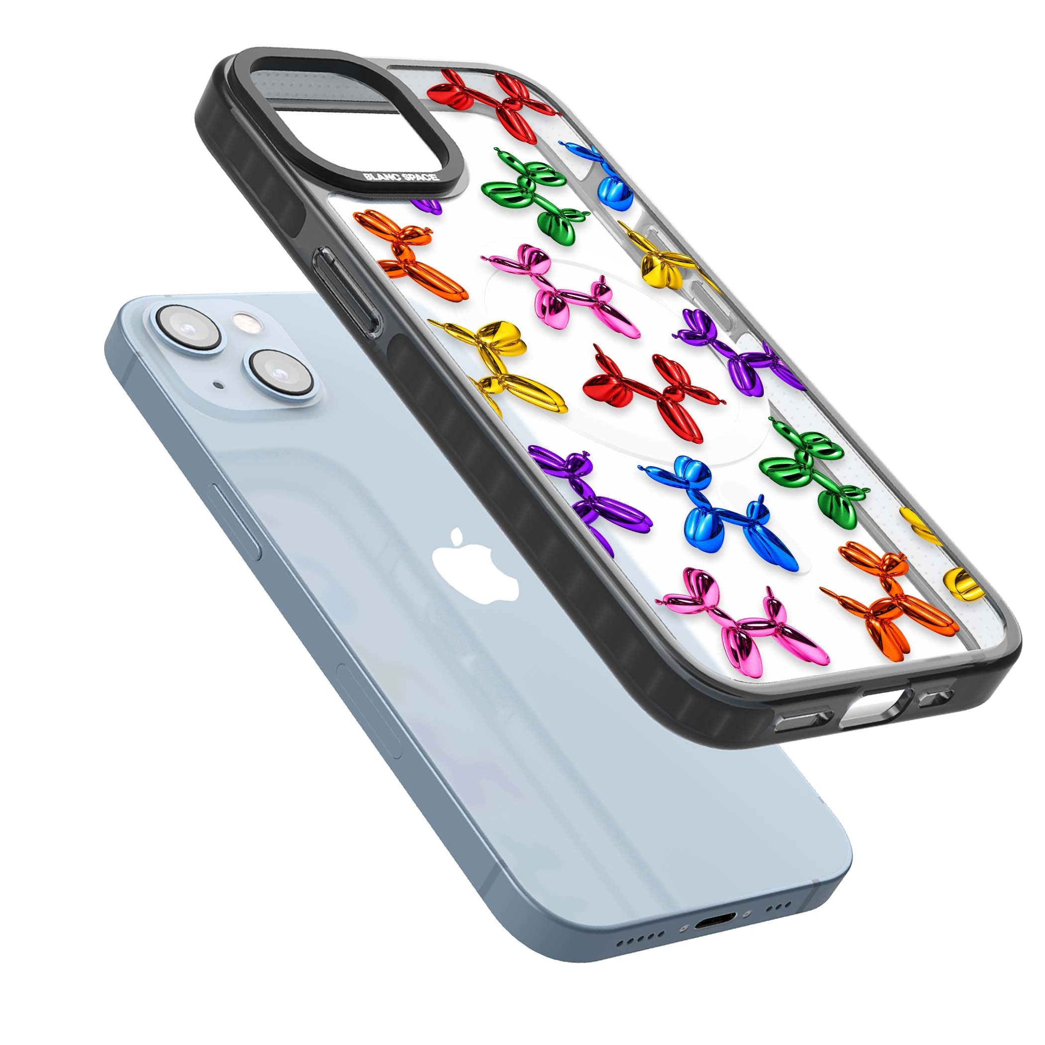 Balloon Dogs pop art iPhone case featuring rainbow chrome balloon dogs in Jeff Koons style | Black Impact Magsafe case for iPhone 13, iPhone 14, iPhone 15