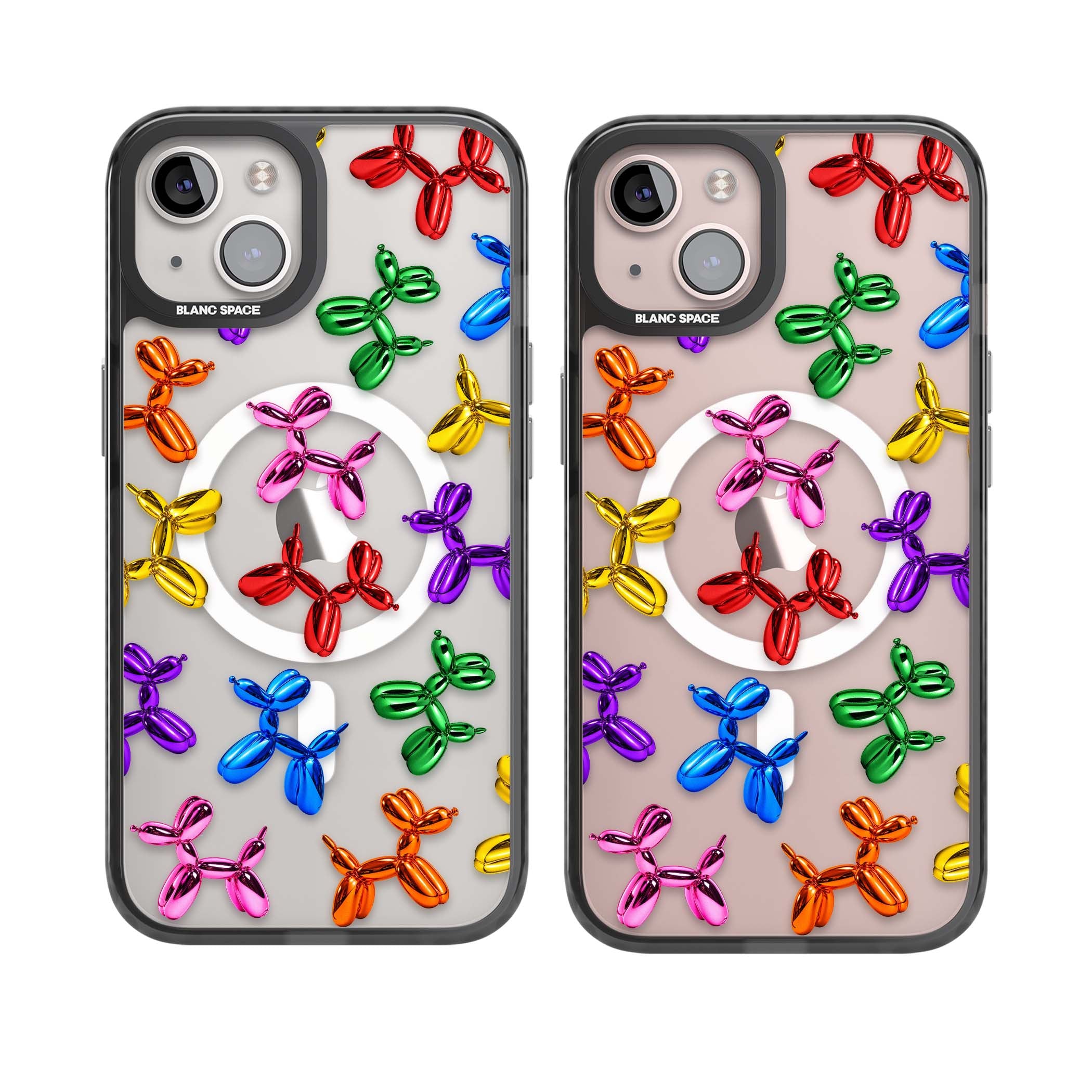 Balloon Dogs pop art iPhone case featuring rainbow chrome balloon dogs in Jeff Koons style | Black Impact Magsafe case for iPhone 13, iPhone 14, iPhone 15
