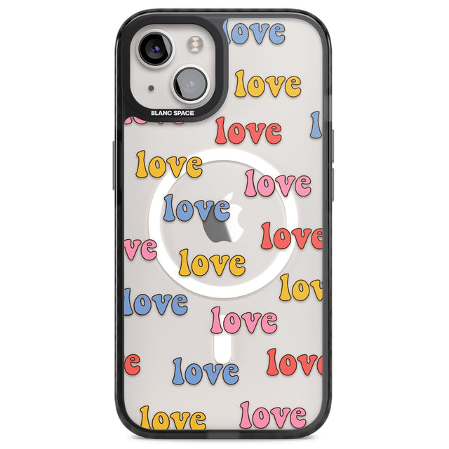 Love Pattern Magsafe Black Impact Phone Case for iPhone 13, iPhone 14, iPhone 15