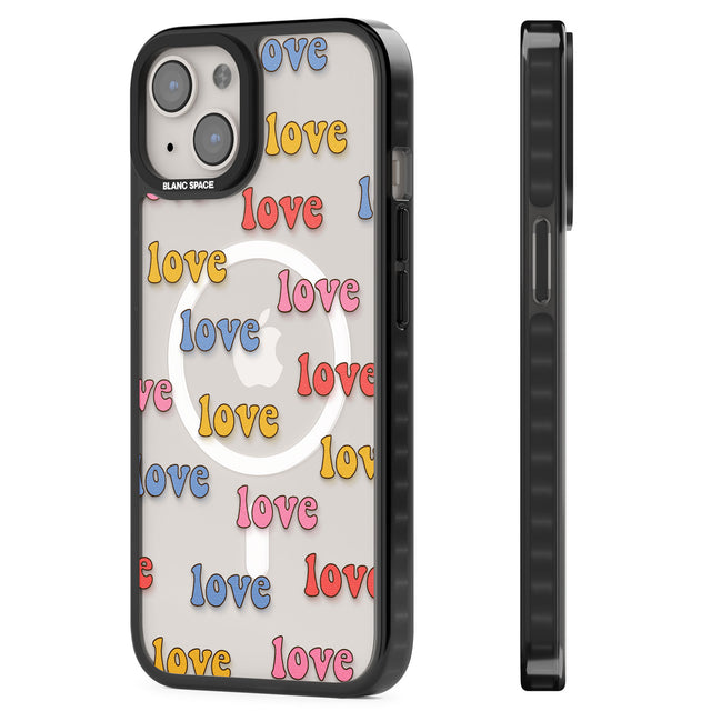 Love Pattern Magsafe Black Impact Phone Case for iPhone 13, iPhone 14, iPhone 15