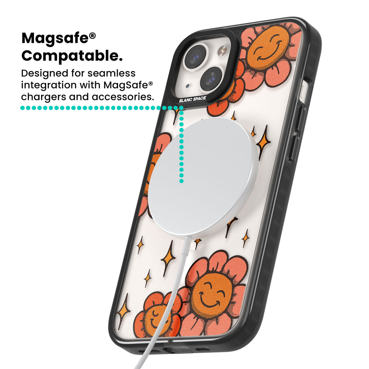 Mellow Flowers Magsafe Black Impact Phone Case for iPhone 13, iPhone 14, iPhone 15