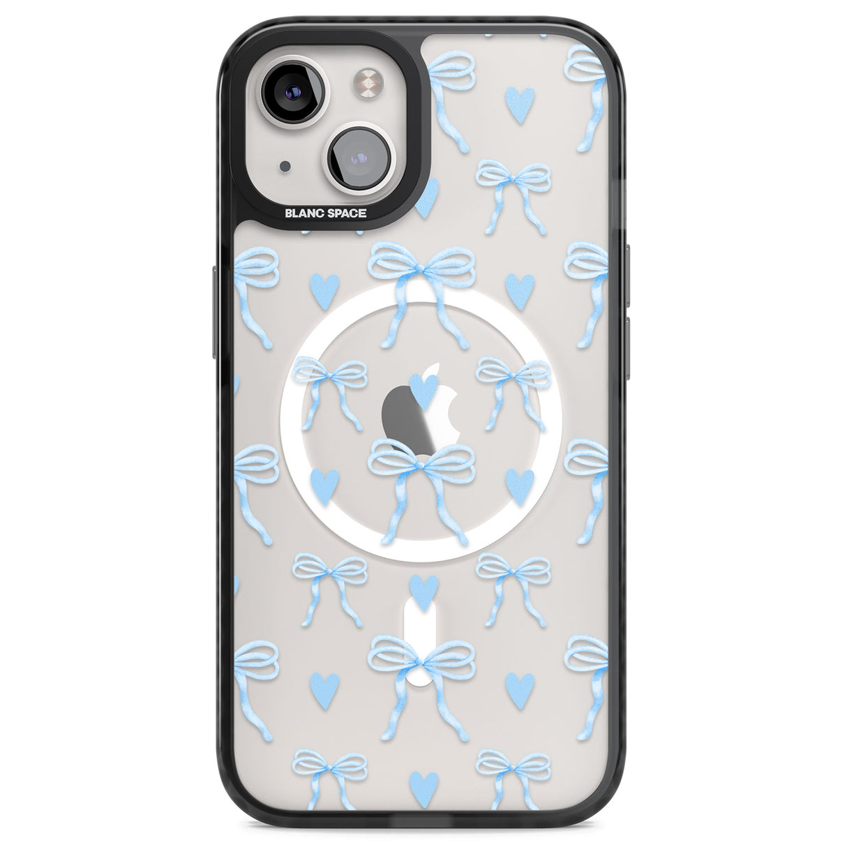 Blue Bows & Hearts Magsafe Black Impact Phone Case for iPhone 13, iPhone 14, iPhone 15
