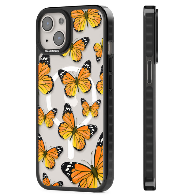 Sun-Yellow Butterflies Magsafe Black Impact Phone Case for iPhone 13, iPhone 14, iPhone 15