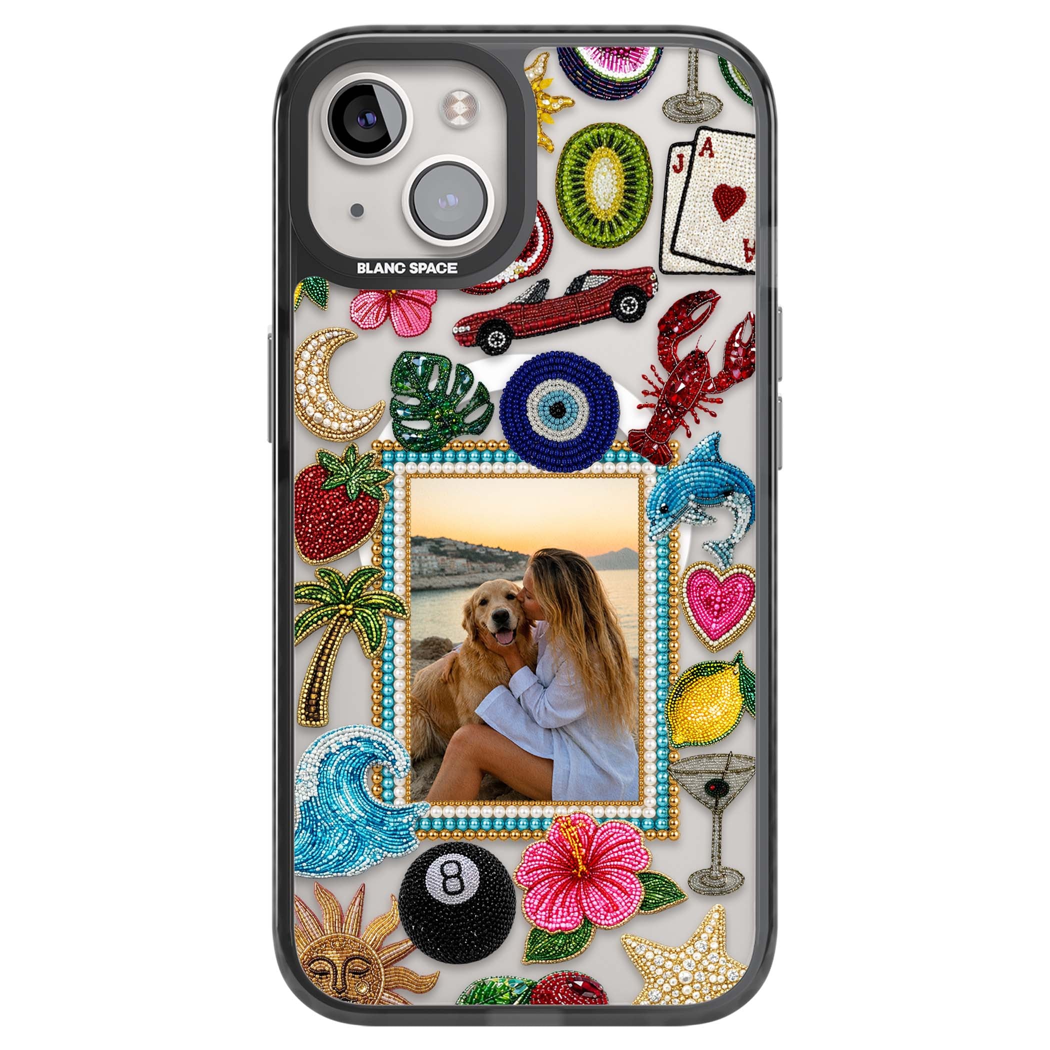 Beaded Photo coastal iPhone case | Black Impact Magsafe case for iPhone 13, iPhone 14, iPhone 15