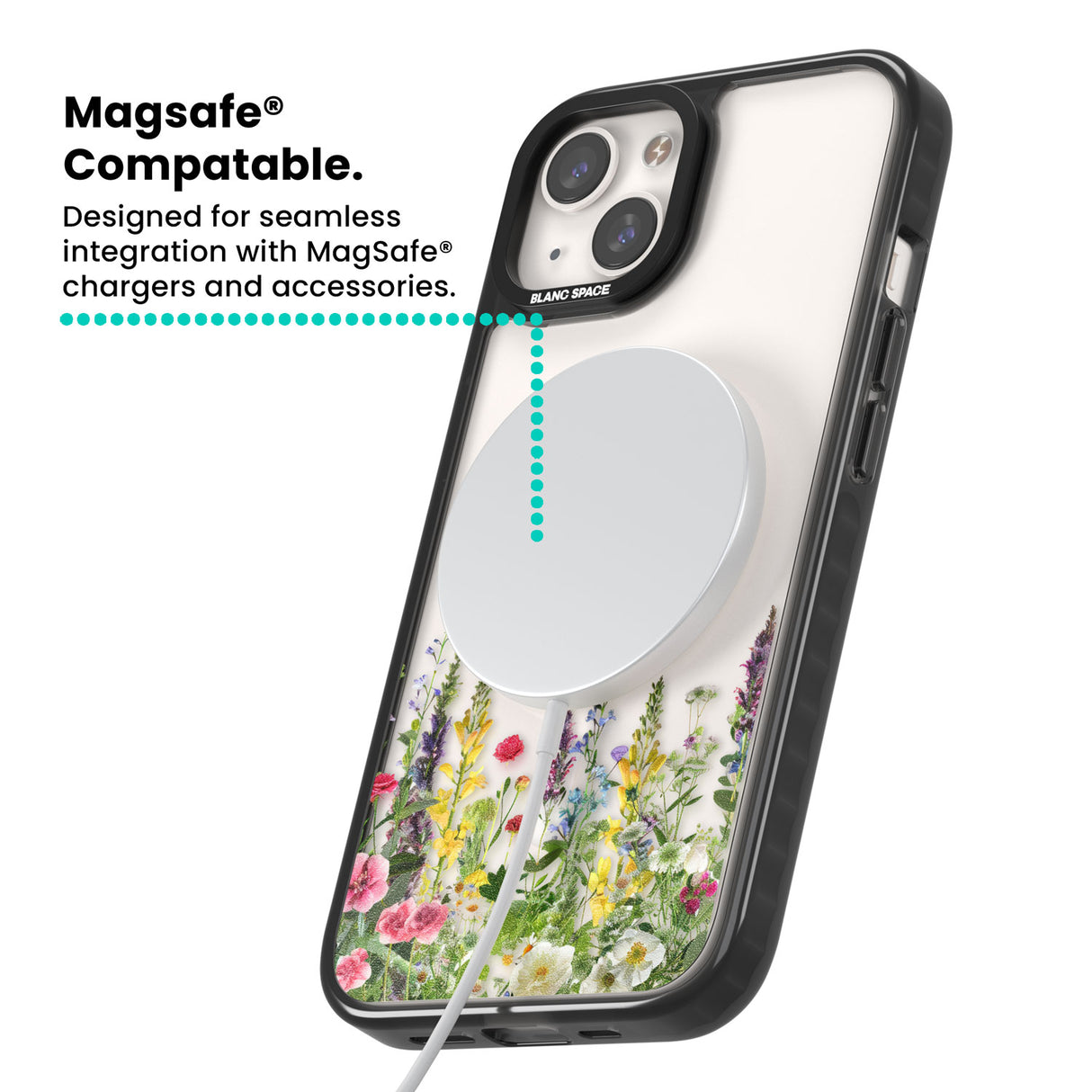 Personalised Garden Wildfowers Magsafe Black Impact Phone Case for iPhone 13, iPhone 14, iPhone 15