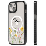 Personalised April Wildfowers Magsafe Black Impact Phone Case for iPhone 13, iPhone 14, iPhone 15