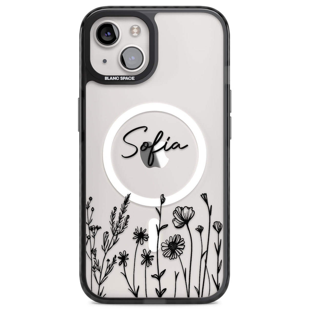 Personalised Black Wildflowers Magsafe Black Impact Phone Case for iPhone 13, iPhone 14, iPhone 15