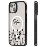 Personalised Black Wildflowers Magsafe Black Impact Phone Case for iPhone 13, iPhone 14, iPhone 15