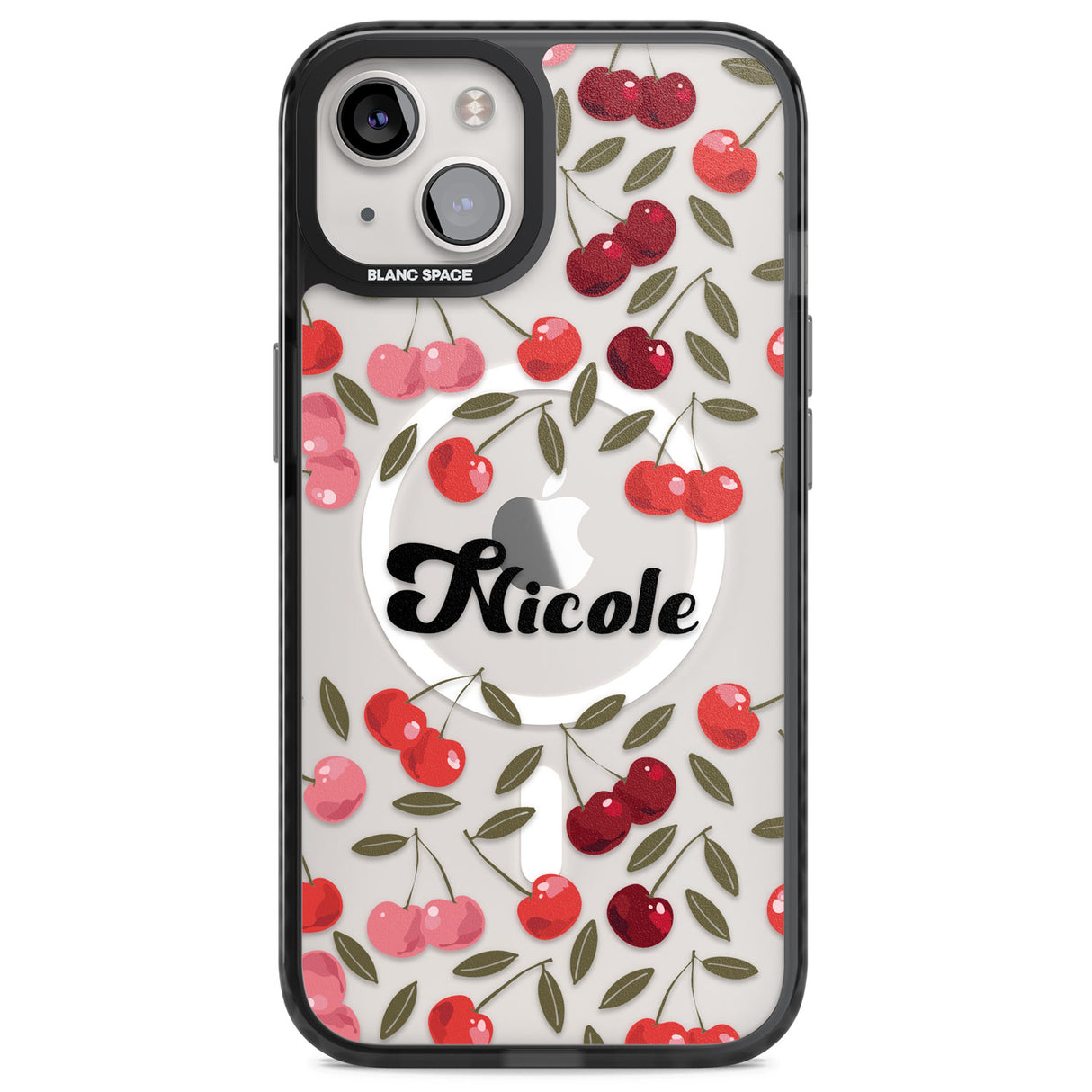 Personalised Cherry Pattern Magsafe Black Impact Phone Case for iPhone 13, iPhone 14, iPhone 15