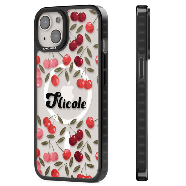 Personalised Cherry Pattern Magsafe Black Impact Phone Case for iPhone 13, iPhone 14, iPhone 15