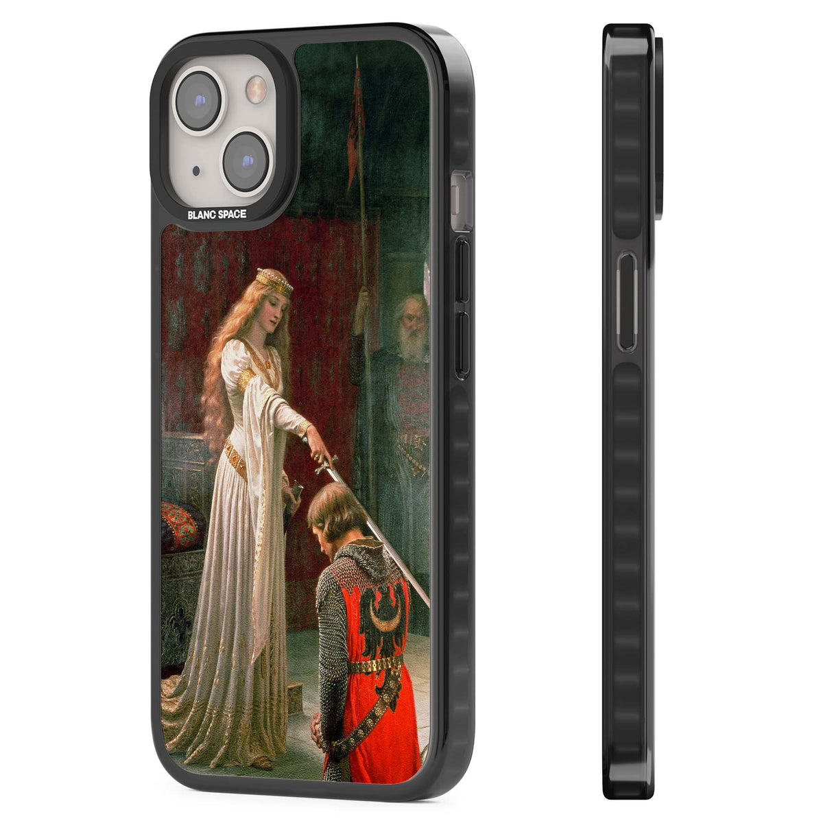 The Accolade renaissance art iPhone case featuring Edmund Blair Leighton's painting of a queen knighting a kneeling knight | Black Impact Magsafe case for iPhone 13, iPhone 14, iPhone 15