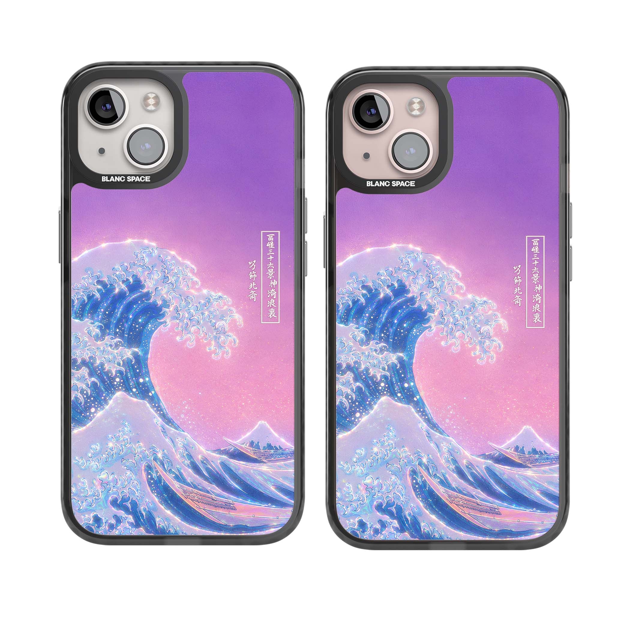 The Great Opal Wave Japanese iPhone case featuring Hokusai's great wave in iridescent pastels with lilac sky and Mou | Black Impact Magsafe case for iPhone 13, iPhone 14, iPhone 15
