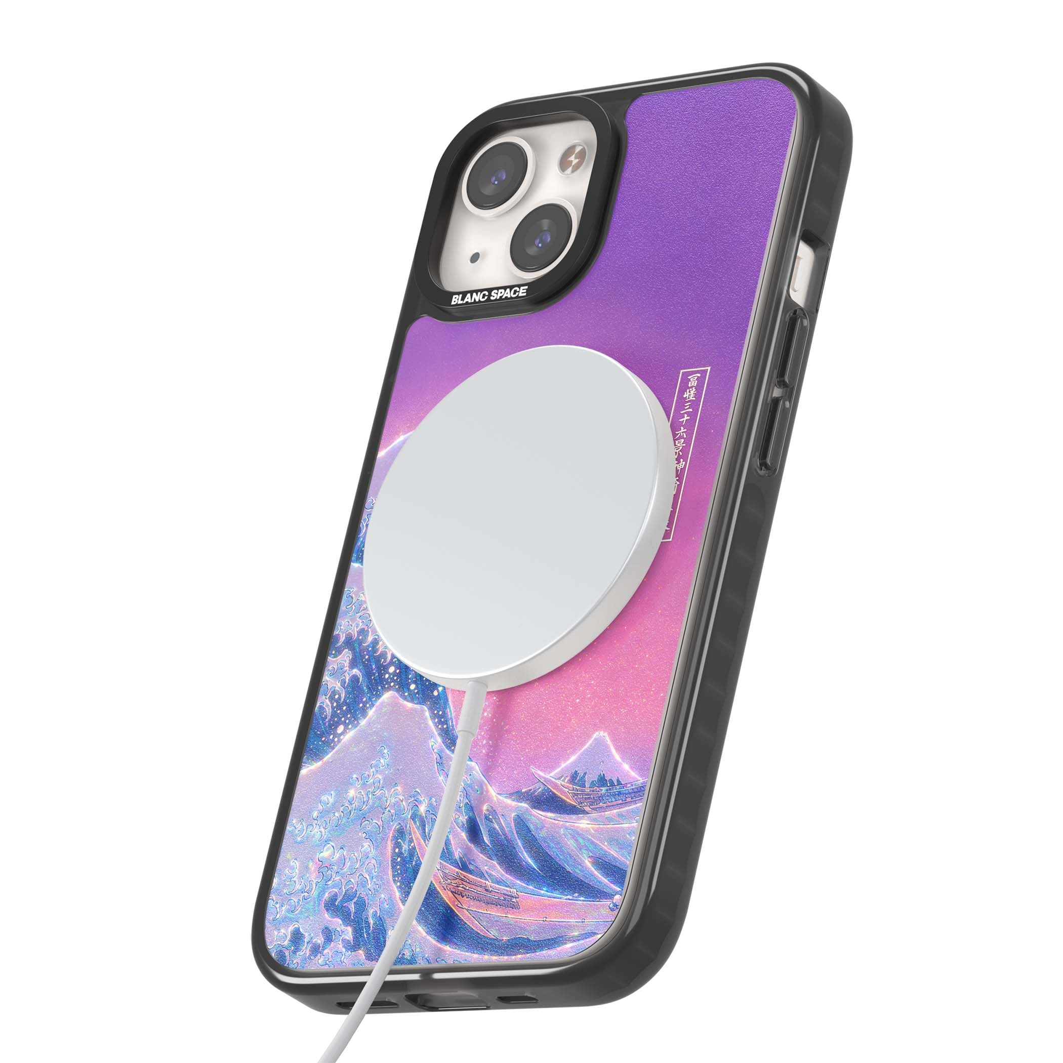 The Great Opal Wave Japanese iPhone case featuring Hokusai's great wave in iridescent pastels with lilac sky and Mou | Black Impact Magsafe case for iPhone 13, iPhone 14, iPhone 15