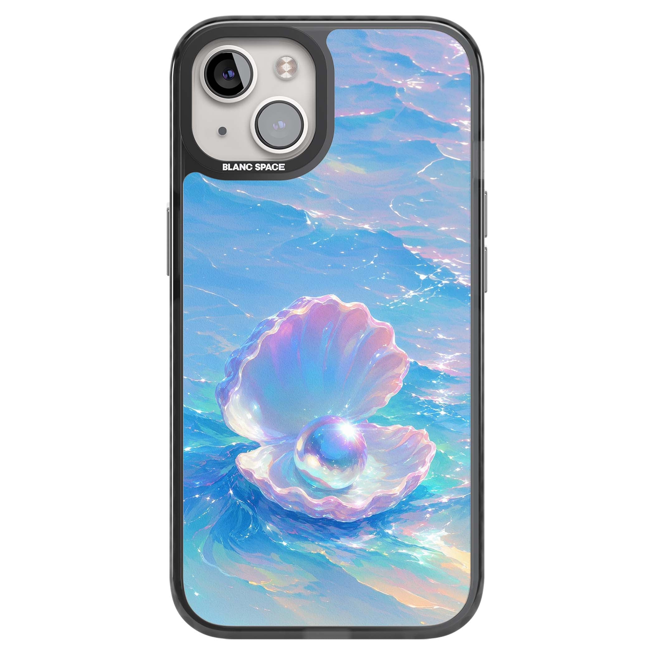 The Pearl Clam mermaidcore iPhone case featuring iridescent seashell, glowing pearl and pastel ocean waves | Black Impact Magsafe case for iPhone 13, iPhone 14, iPhone 15