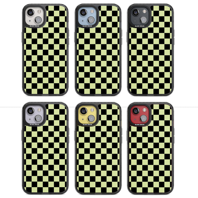 Black & Lime Check Magsafe Black Impact Phone Case for iPhone 13, iPhone 14, iPhone 15