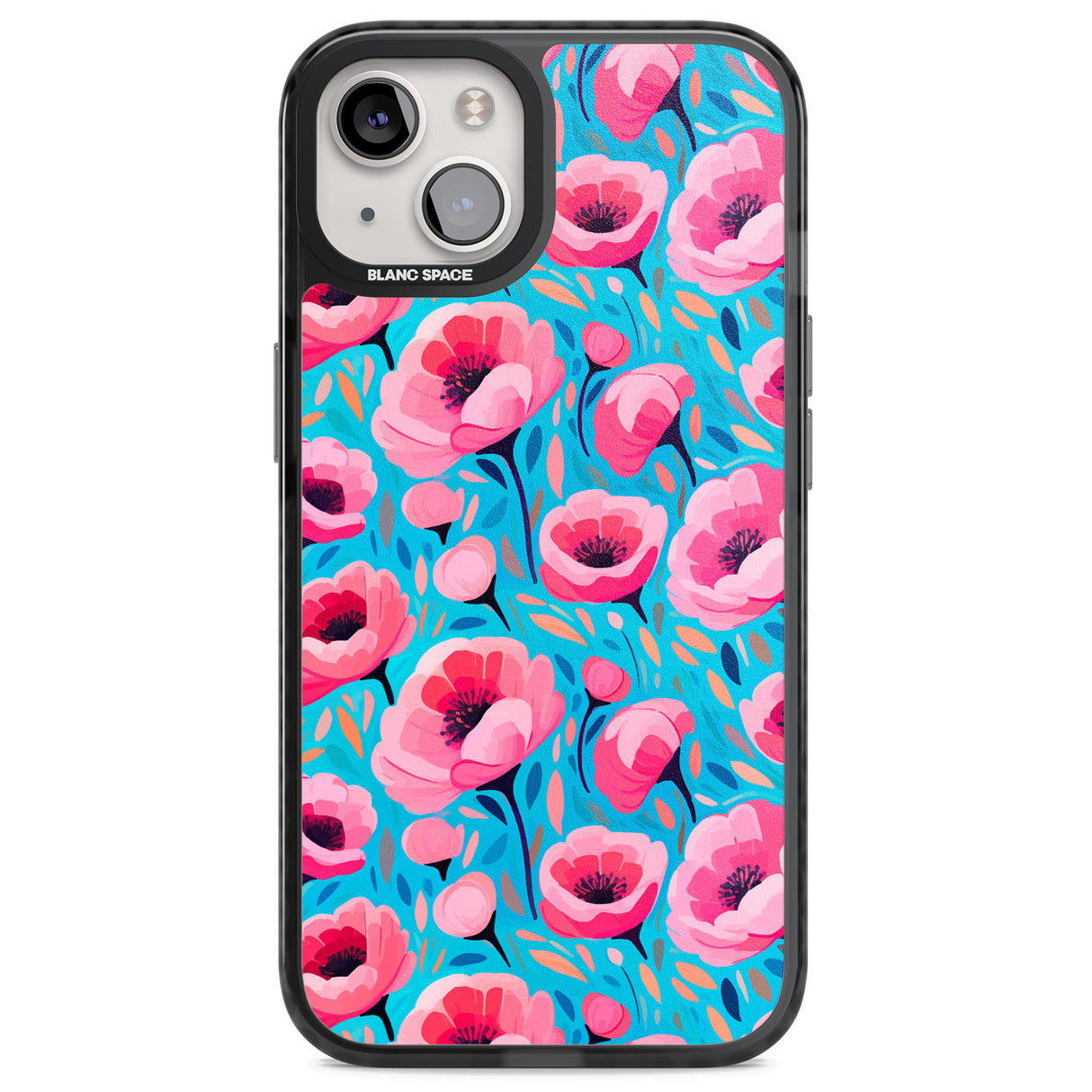 Tropical Pink Poppies Magsafe Black Impact Phone Case for iPhone 13, iPhone 14, iPhone 15