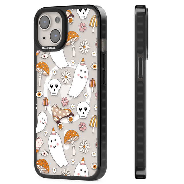 Cute Ghost and Skulls Pattern Magsafe Black Impact Phone Case for iPhone 13, iPhone 14, iPhone 15