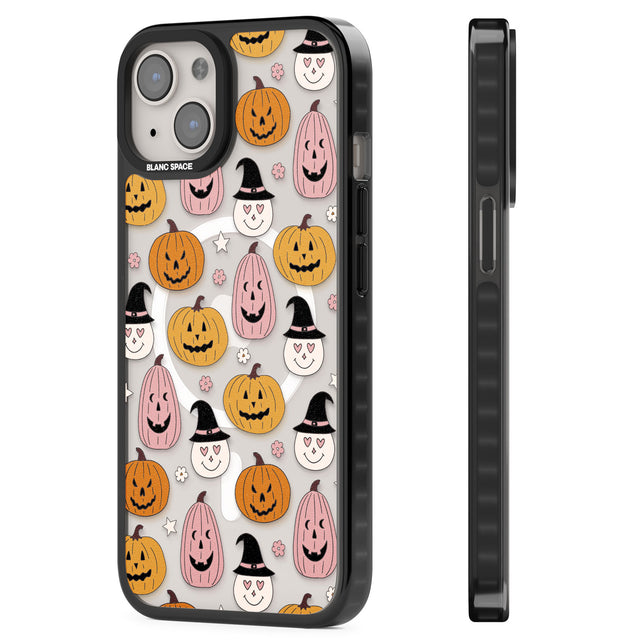 Witches and Pumpkins Pattern Magsafe Black Impact Phone Case for iPhone 13, iPhone 14, iPhone 15