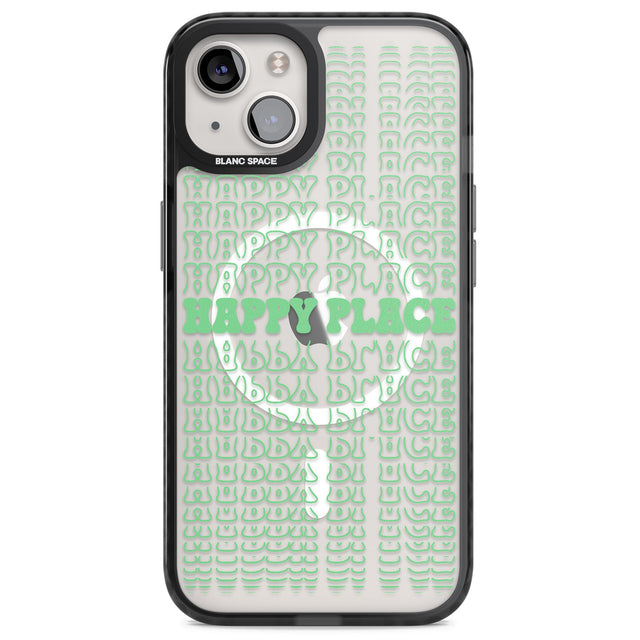 Happy Place (Green) Magsafe Black Impact Phone Case for iPhone 13, iPhone 14, iPhone 15