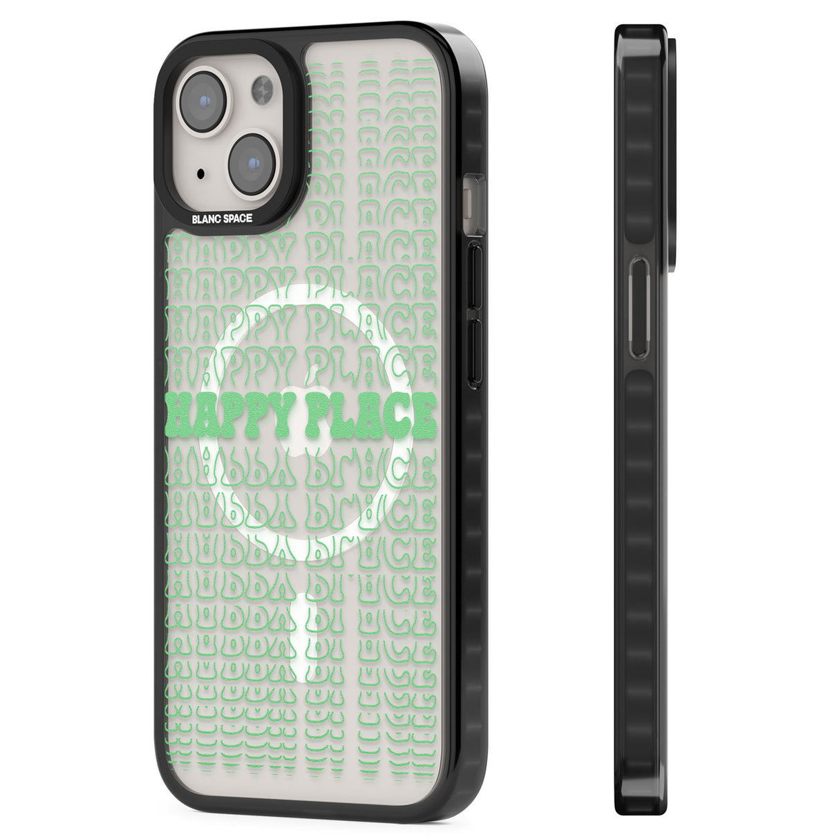 Happy Place (Green) Magsafe Black Impact Phone Case for iPhone 13, iPhone 14, iPhone 15