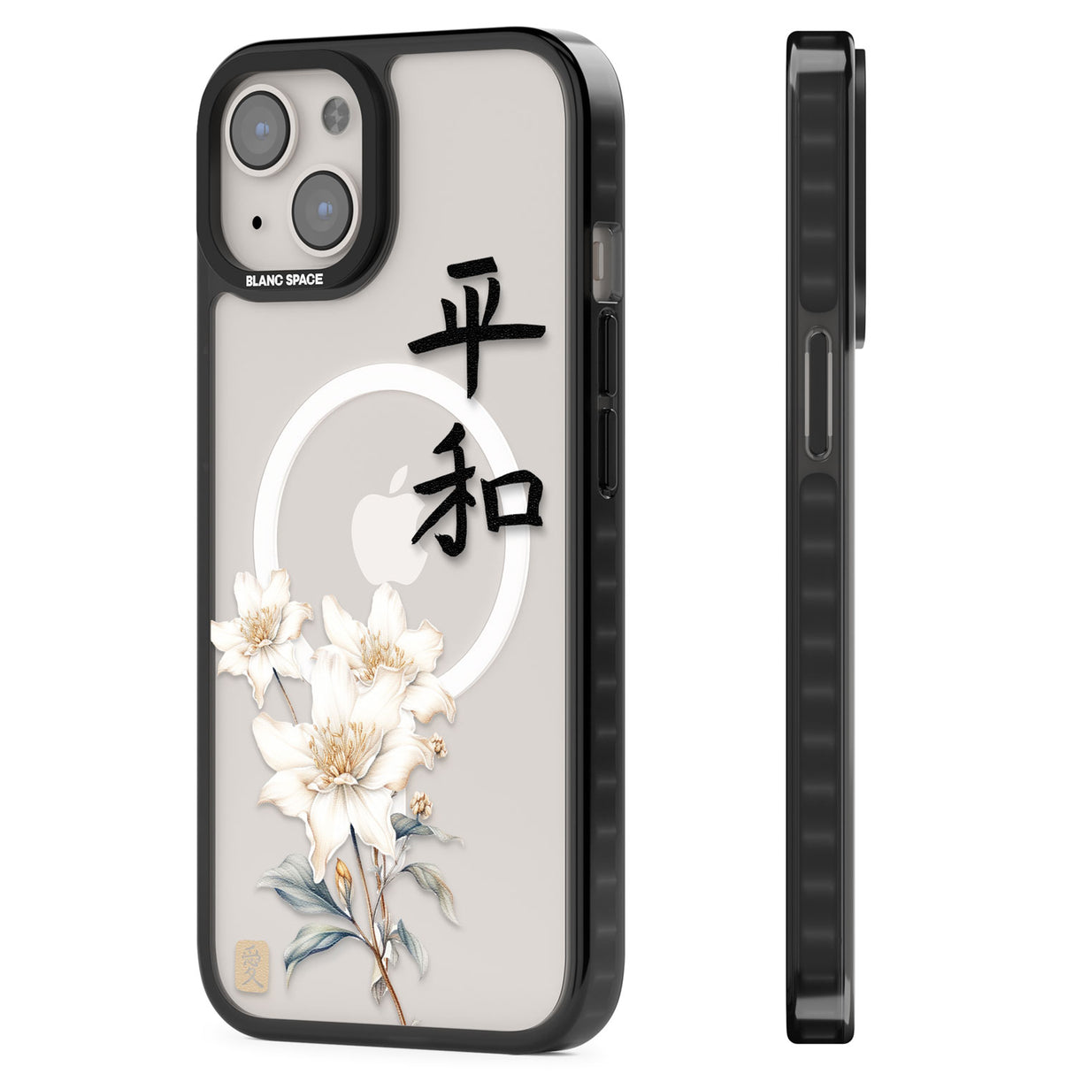 Peace and Flowers Magsafe Black Impact Phone Case for iPhone 13, iPhone 14, iPhone 15