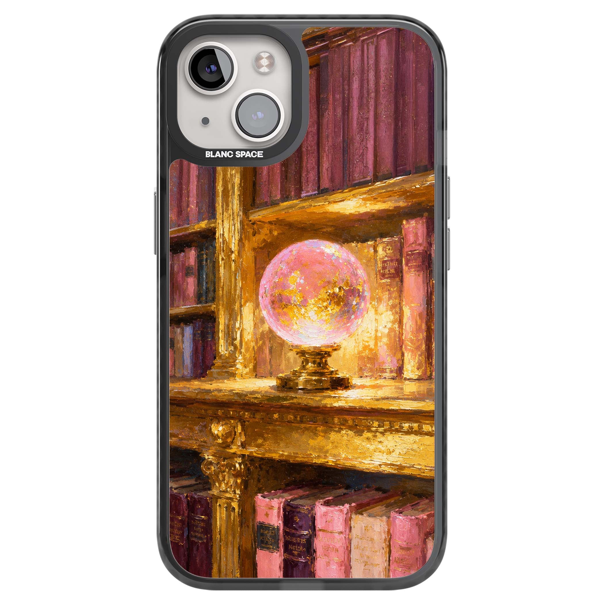Gilded Library dark academia iPhone case featuring an oil painted crystal ball on a gilded library shelf with vintage | Black Impact Magsafe case for iPhone 13, iPhone 14, iPhone 15